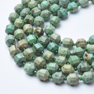 Natural Grade AAA Turquoise Faceted Round Prism Cut Beads Strand 15.5", 8mm 10mm Gemstone Loose Beads for Jewelry Making, DIY Crafts GRN629