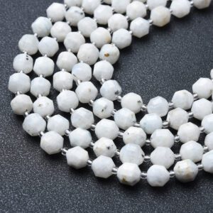 Natural Grade AAA Moonstone Faceted Round Prism Cut Beads Strand 15.5", 9mm Gemstone Loose Beads for Jewelry Making DIY Crafts Supply GRN633