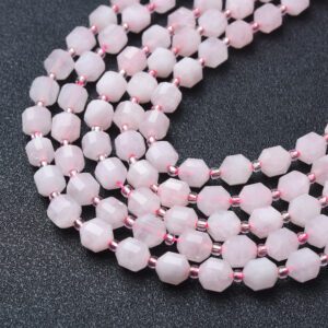 Natural High Quality Rose Quartz Faceted Round Prism Cut Beads Strand 15.5", 7mm Gemstone Loose Beads for Jewelry Making, DIY Crafts GRN634