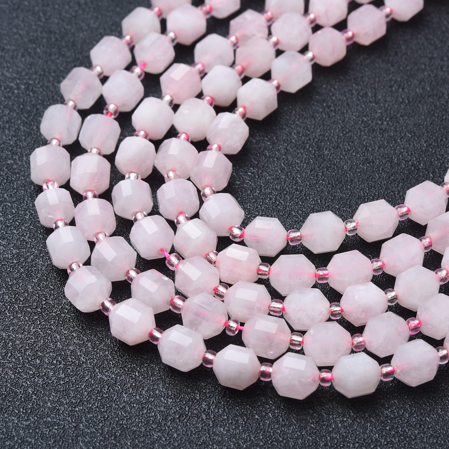 Natural High Quality Rose Quartz Faceted Round Prism Cut Beads Strand 15.5", 7mm Gemstone Loose Beads for Jewelry Making, DIY Crafts GRN634