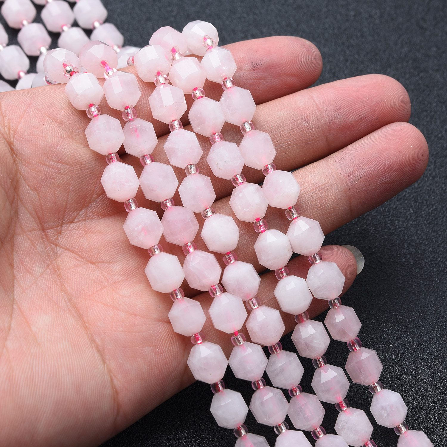 Natural High Quality Rose Quartz Faceted Round Prism Cut Beads Strand 15.5", 7mm Gemstone Loose Beads for Jewelry Making, DIY Crafts GRN634 - Image 2