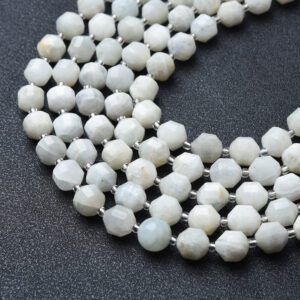 High Quality Natural Moonstone Faceted Round Prism Cut Beads Strand, 9mm Gemstone Loose Beads for Jewelry Making DIY Crafts Supply GRN635