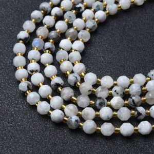 Natural White Labradorite Faceted Round Prism Cut Bead Strand 15.5", 7mm Grade AAA Gemstone Loose Beads for Jewelry Making DIY Crafts GRN638