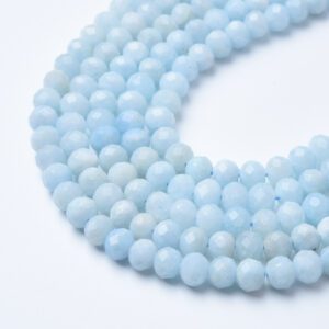 High Quality Natural Aquamarine Faceted Round Beads Strand 15.5", 8mm Grade AAA Gemstone Loose Beads for Jewelry Making, DIY Crafts GRN640