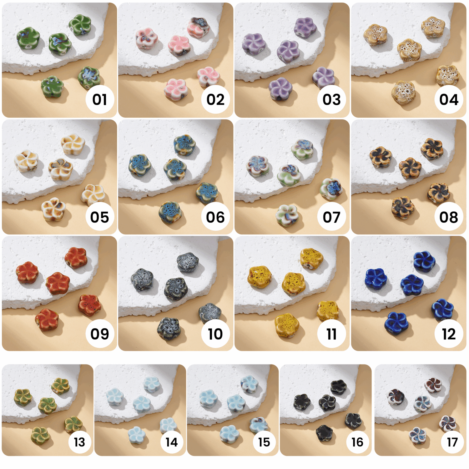Ceramic Star Flower Beads for Jewelry Making Hand-Painted Clay Beads, Floral Spacer Beads, DIY Earring & Bracelet Supplies 15x6mm ORG244