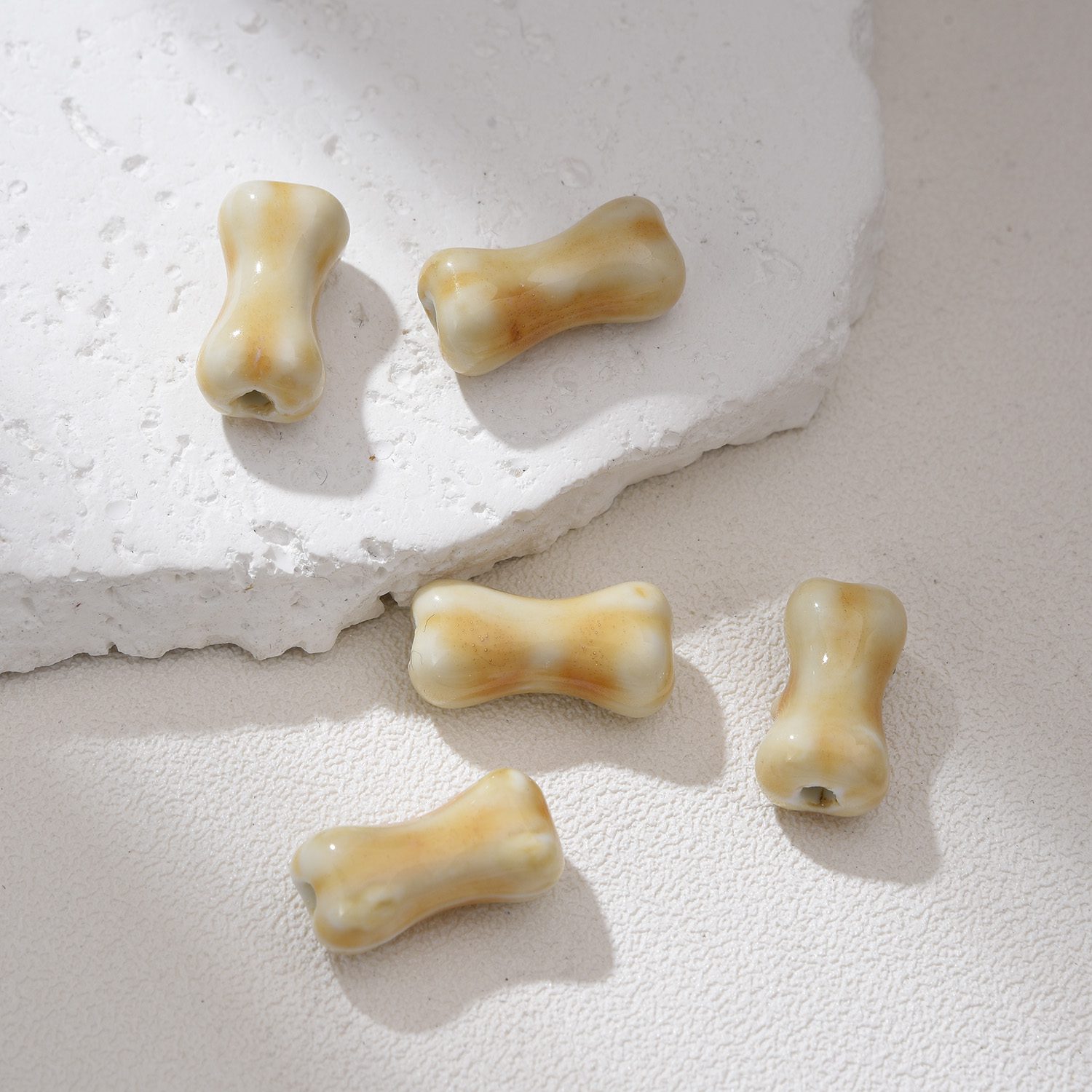 Dog Bone Ceramic Beads for Jewelry Making Hand-Painted Pottery Beads, Bone Spacer Beads, DIY Earring & Bracelet Supplies 15-6mm ORG245 - Image 7