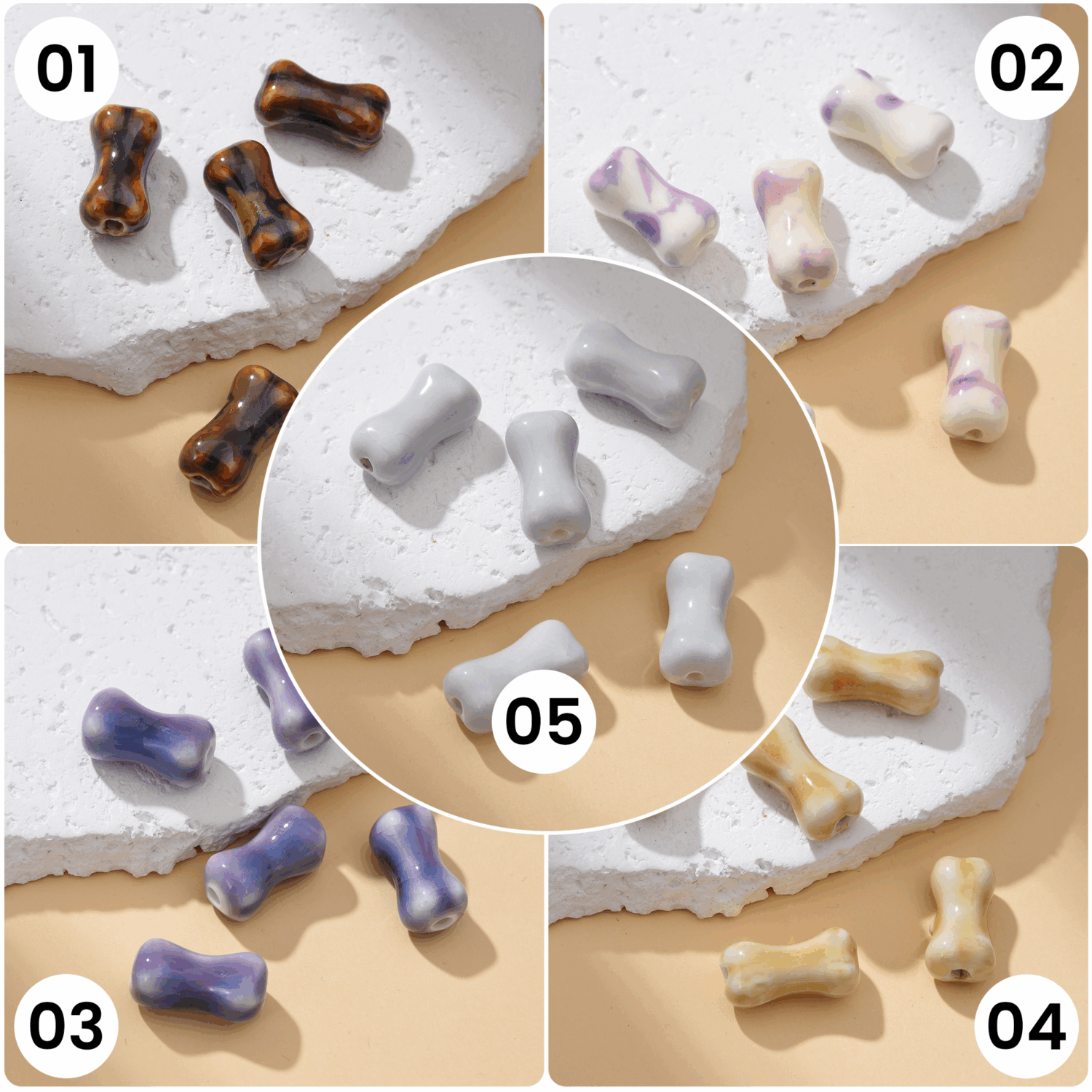 Dog Bone Ceramic Beads for Jewelry Making Hand-Painted Pottery Beads, Bone Spacer Beads, DIY Earring & Bracelet Supplies 15-6mm ORG245