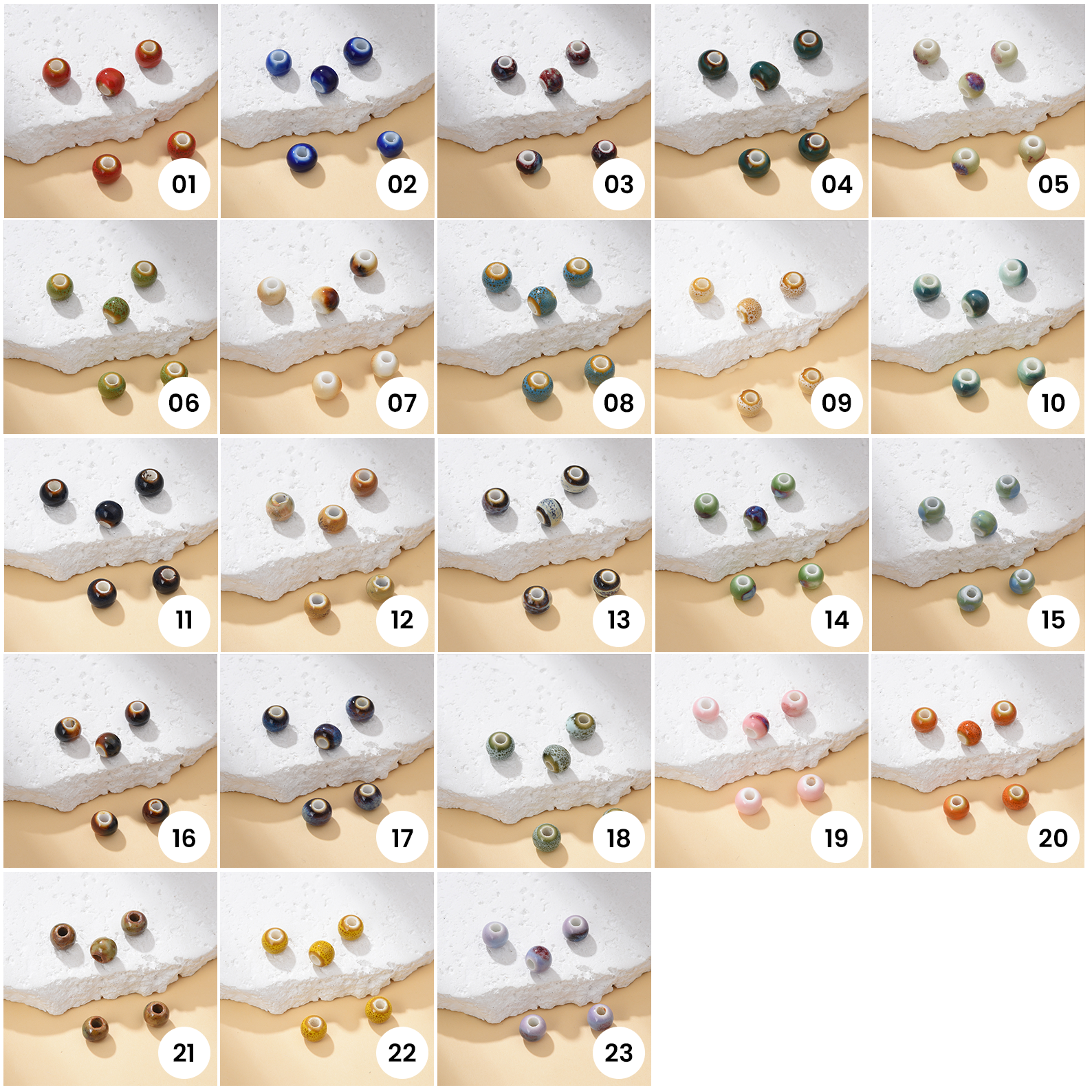 Round Ceramic Bead Pink Blue Hand-Painted Clay Bead for DIY Jewelry Making, Large Hole Spacer Bead for Bracelets & Necklaces 6x5mm, ORG249