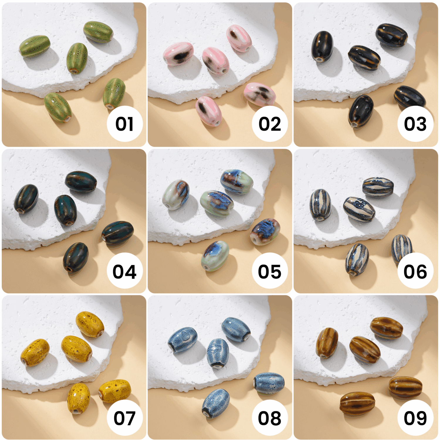 Oval Ceramic Bead Pink Blue Hand-Painted Clay Bead for DIY Jewelry Making, Large Hole Spacer Bead for Bracelets & Necklaces 13mm, ORG250