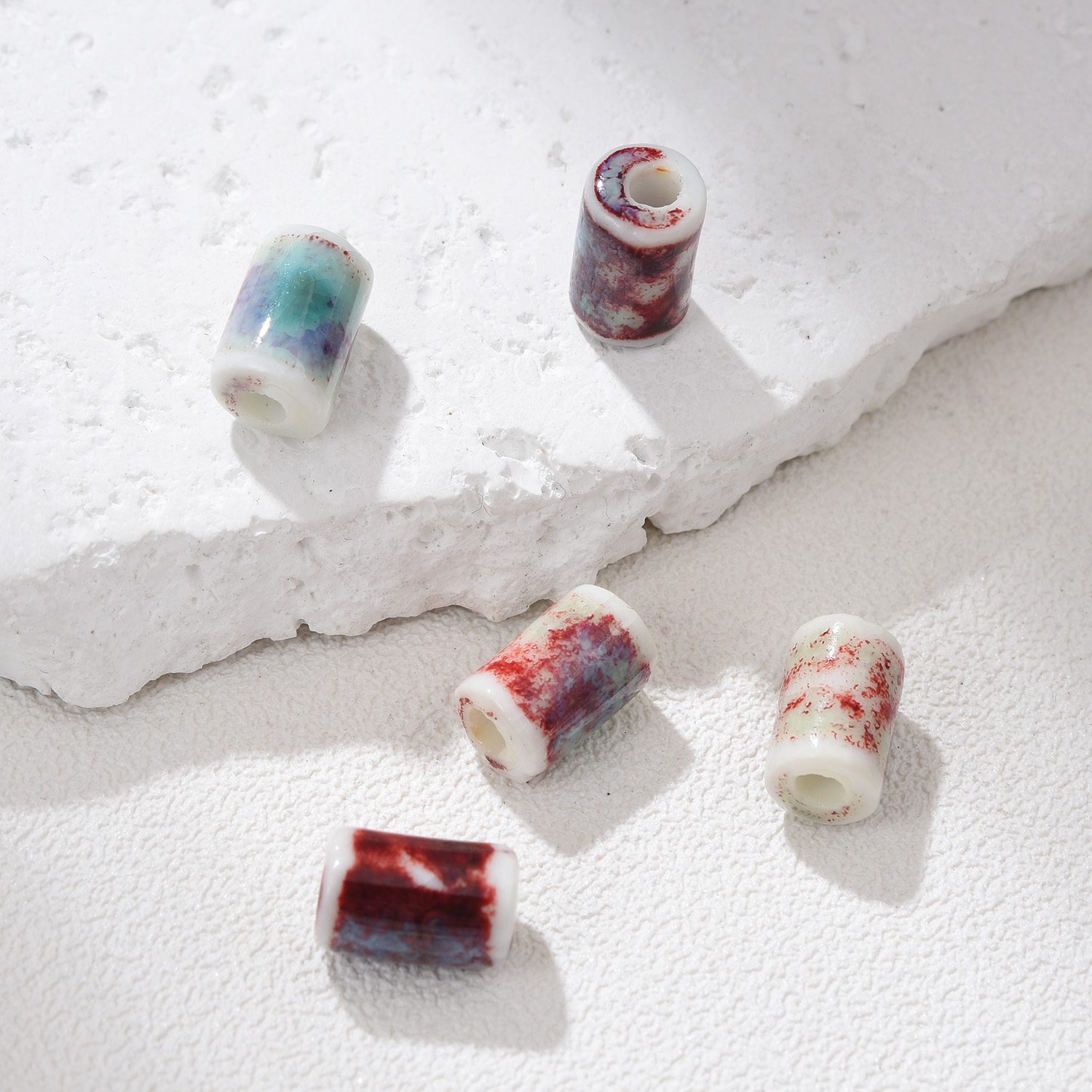 Ceramic Tube Beads For Jewelry Making, Cylinder Shaped Macrame Beads Large Hole Spacer, Big Loose Clay Beads Unique Colors 11x7mm, ORG251 - Image 4