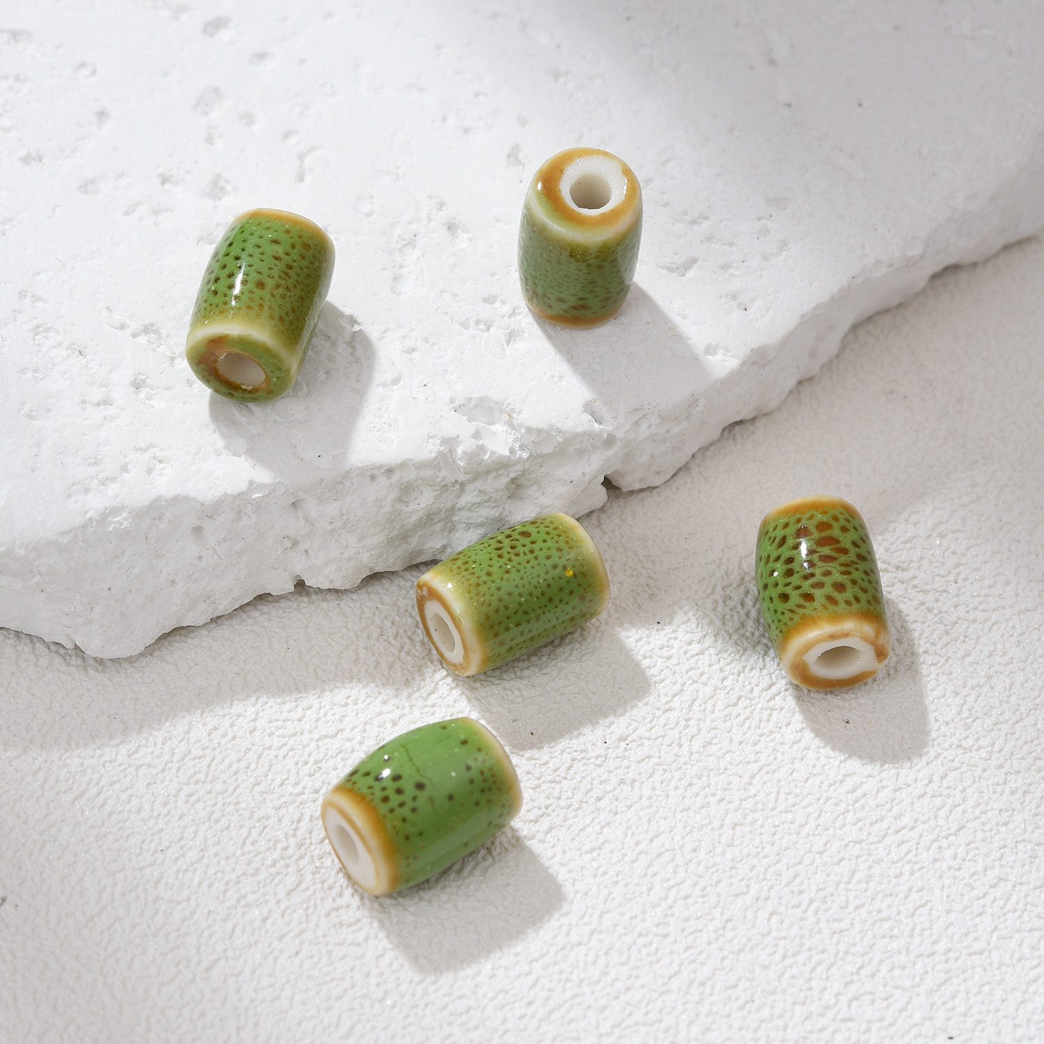 Ceramic Tube Beads For Jewelry Making, Cylinder Shaped Macrame Beads Large Hole Spacer, Big Loose Clay Beads Unique Colors 11x7mm, ORG251 - Image 3