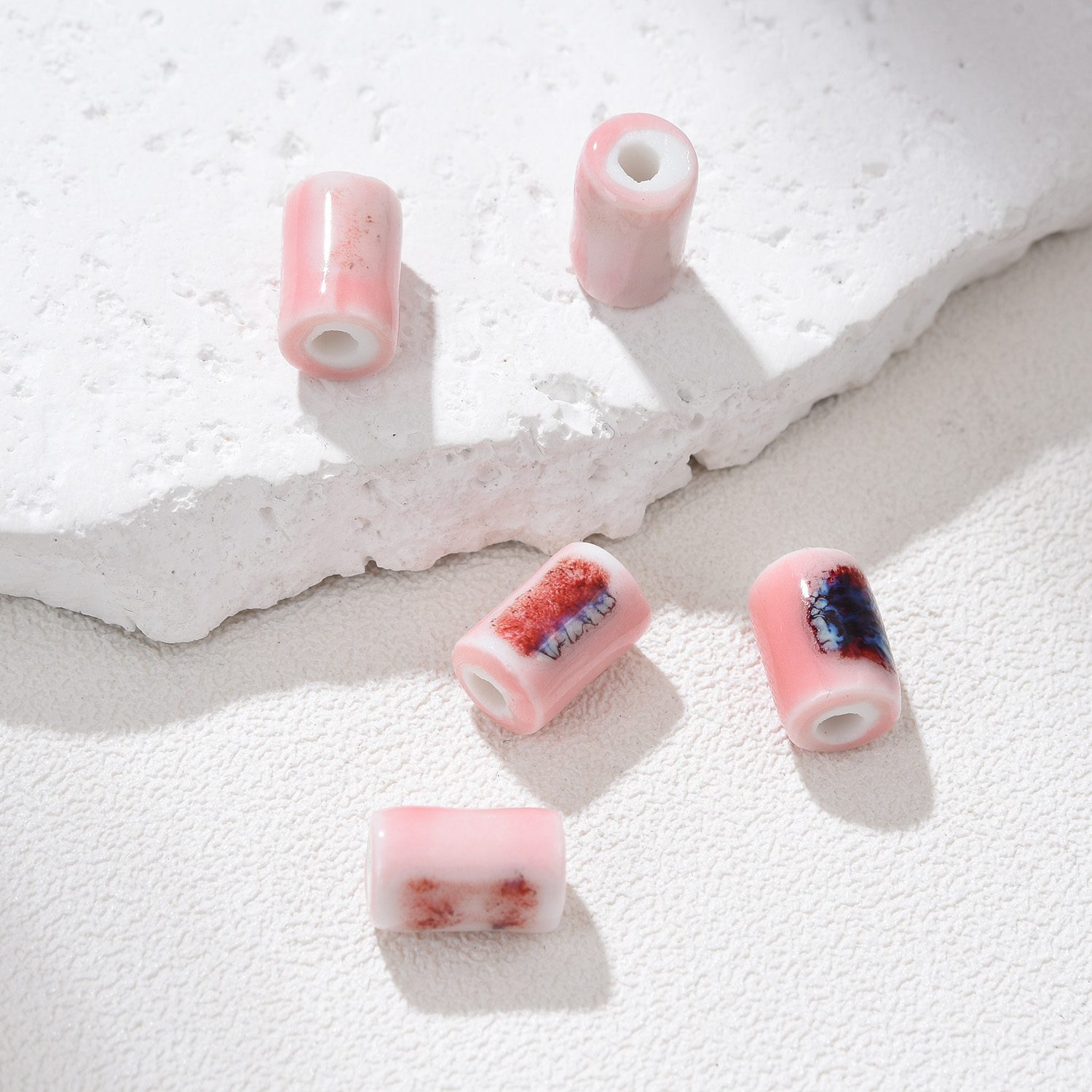 Ceramic Tube Beads For Jewelry Making, Cylinder Shaped Macrame Beads Large Hole Spacer, Big Loose Clay Beads Unique Colors 11x7mm, ORG251 - Image 9