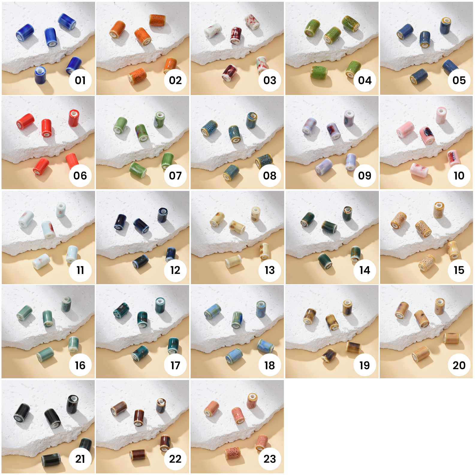 Ceramic Tube Beads For Jewelry Making, Cylinder Shaped Macrame Beads Large Hole Spacer, Big Loose Clay Beads Unique Colors 11x7mm, ORG251