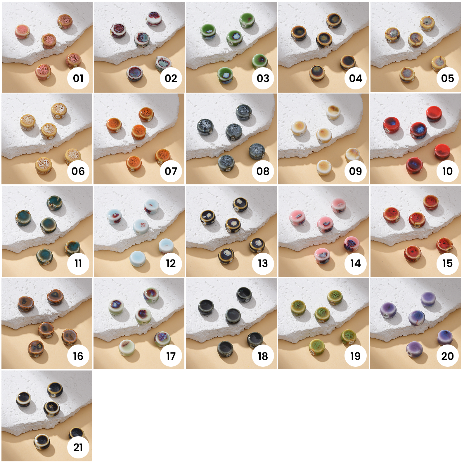 Flat Round Handmade Fancy Glazed Ceramic Porcelain Loose Crafts Beads for Jewelry Making DIY Findings 12x7mm, ORG252