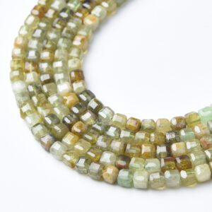 Cube Green Garnet 3mm Micro Faceted Gemstone Beads Full 15.5" Strand Natural Crystal Healing Stone Jewelry Making Supply PRP1107