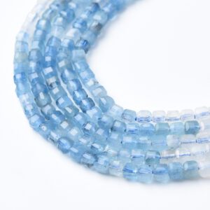 Cube Aquamarine 3mm Micro Faceted Gemstone Beads Full 15.5" Strand Natural Blue Crystal March Birthstone Jewelry Supply PRP1108