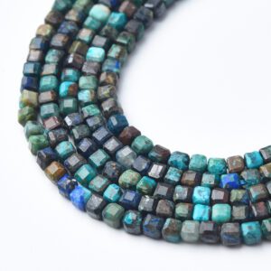 Cube Chrysocolla 3mm Micro Faceted Gemstone Beads Full 15.5" Strand Natural Teal Blue Green Crystal Healing Jewelry Supply PRP1109