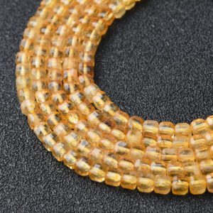 Cube Citrine 3mm Micro Faceted Gemstone Beads Full 15.5" Strand Natural Yellow Crystal November Birthstone Jewelry Supply PRP1110