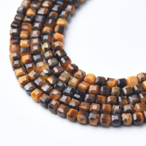 Cube Tiger Eye 3mm Micro Faceted Gemstone Beads Full 15.5" Strand Natural Brown Golden Crystal Healing Jewelry Making Supply PRP1111