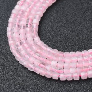 Cube Rose Quartz 3mm Micro Faceted Gemstone Beads Full 15.5" Strand Natural Pink Crystal Love Stone Jewelry Making Supply PRP1114