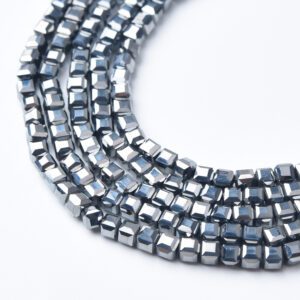 Cube Hematite 3mm Micro Faceted Gemstone Beads Full 15.5" Strand Natural Metallic Grey Crystal Healing Stone Jewelry Supply PRP1115