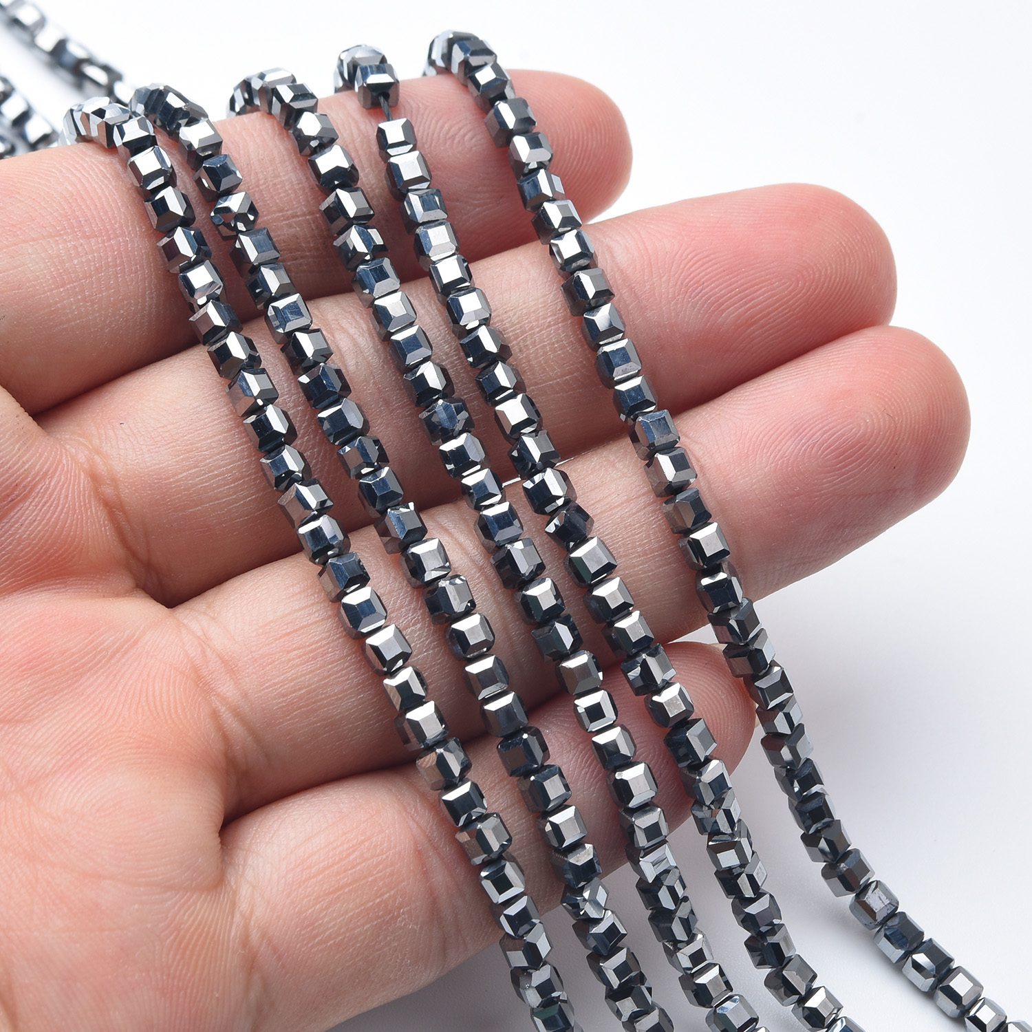 Cube Hematite 3mm Micro Faceted Gemstone Beads Full 15.5" Strand Natural Metallic Grey Crystal Healing Stone Jewelry Supply PRP1115 - Image 2