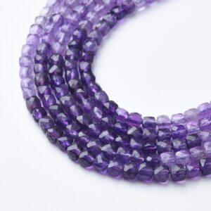Cube Amethyst 4mm Micro Faceted Gemstone Beads Full 15.5" Strand Natural Purple Crystal February Birthstone Jewelry Supply PRP1118