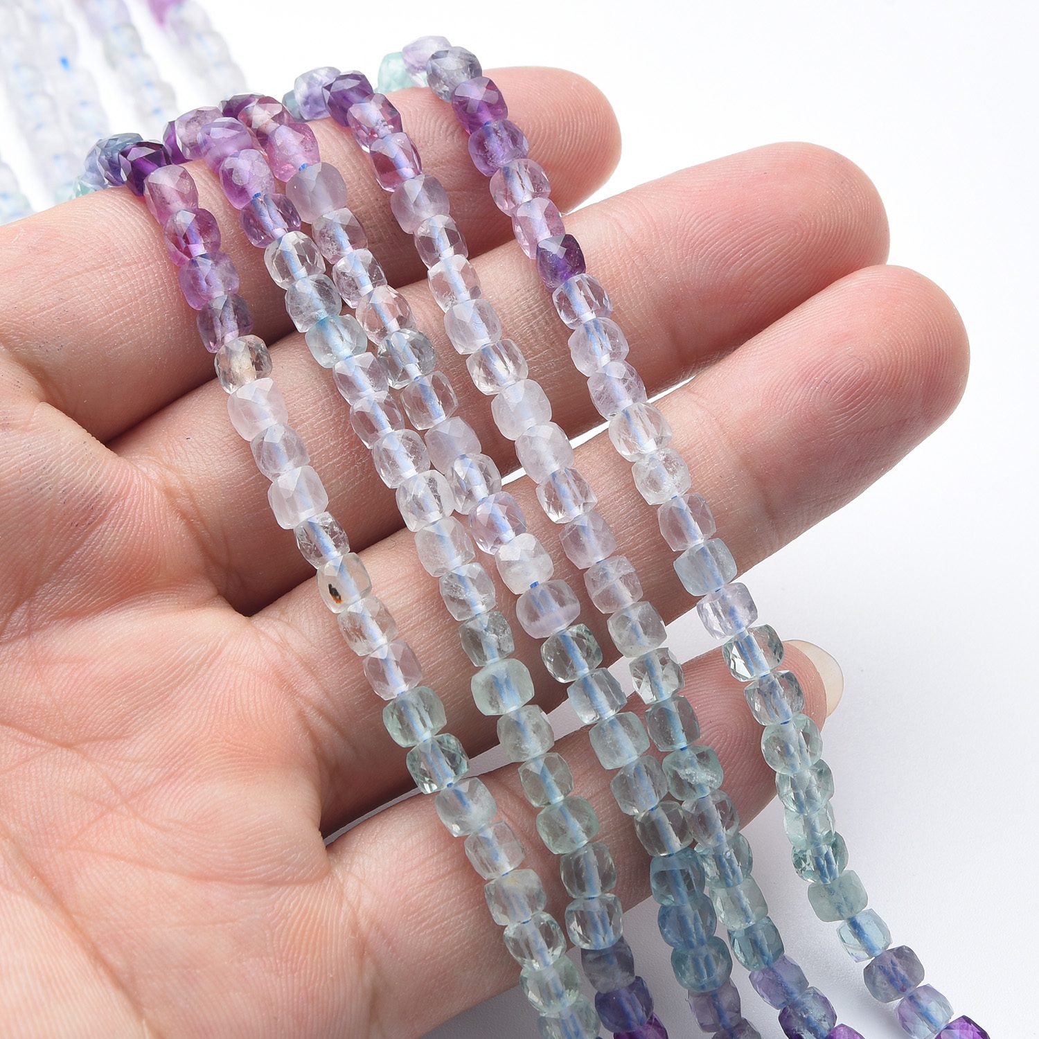 Cube Fluorite 4mm Micro Faceted Gemstone Beads Full 15.5" Strand Natural Rainbow Crystal Healing Stone Jewelry Making Supply PRP1119 - Image 2