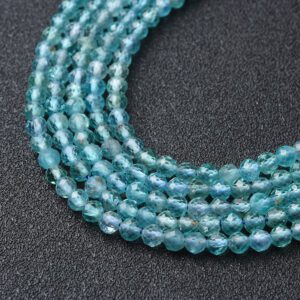 Apatite 4mm Round Faceted Beads Full 15.5" Strand Natural Blue Gemstone Healing Crystal Jewelry Making Supply High Quality PRP1125