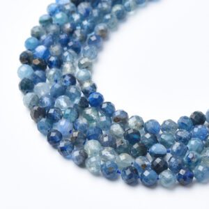 Kyanite 4mm Round Faceted Beads Full 15.5" Strand Natural Blue Gemstone Healing Crystal Jewelry Making Supply High Quality PRP1126