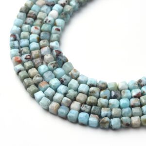 Natural Larimar Gemstone Beads 3x3mm, Faceted Cube Cut Beads Strand 15.5", Blue Larimar Beads for Jewelry Making & Healing Crafts PRP1131