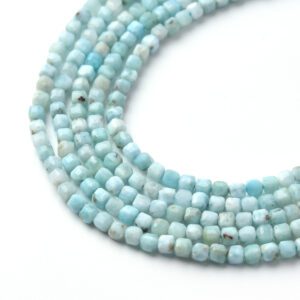 Small Larimar Faceted Beads 2.5mm, Natural Blue Larimar Cube Cut Gemstone Strand 15.5", Tiny Beads for Dainty Jewelry Making PRP1133