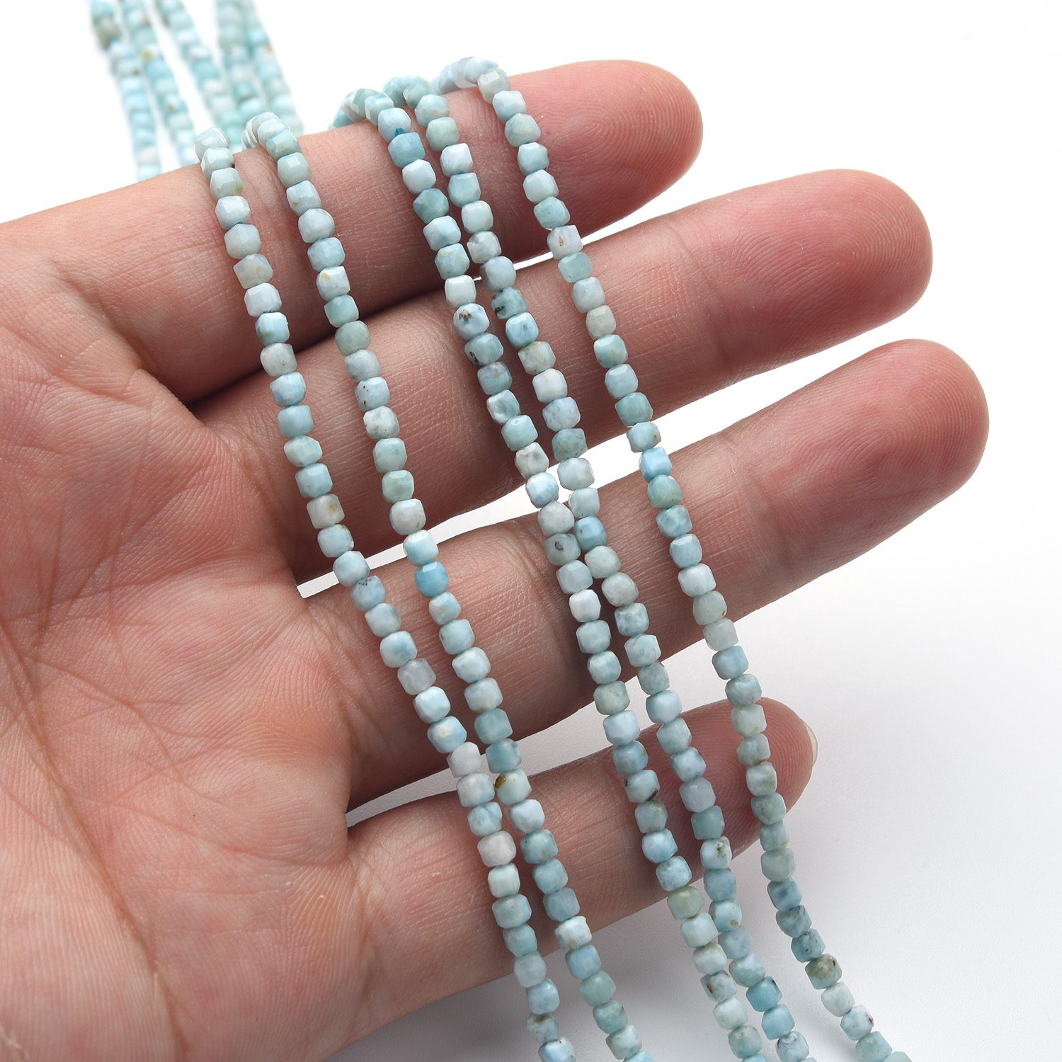 Small Larimar Faceted Beads 2.5mm, Natural Blue Larimar Cube Cut Gemstone Strand 15.5", Tiny Beads for Dainty Jewelry Making PRP1133 - Image 2