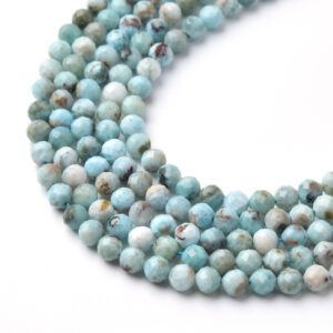 Natural Larimar Gemstone Beads 4mm Faceted Round – Genuine Blue Pectolite Beads for Jewelry, Healing Stone Beads Strand PRP1134