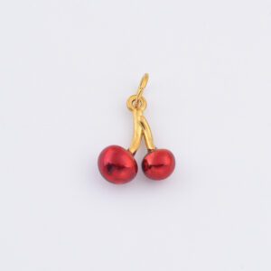 Gold Filled Enamel Cherry Charm, Stainless Steel Red Fruit Pendant for DIY Necklace Bracelet Earring Jewelry Making, Cute Summer Gift SCP208