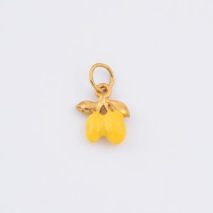 Gold Filled Enamel Yellow Fruit Charm, Stainless Steel Pendant with Leaf Detail for DIY Necklace Bracelet Earring Jewelry Making, SCP209