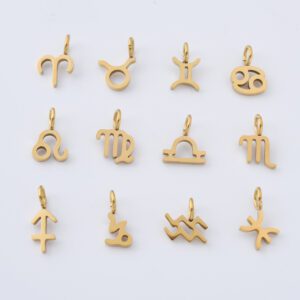 Gold Filled Zodiac Symbol Charm, Stainless Steel Horoscope Pendant for DIY Necklace Bracelet Jewelry Making, Astrological Sign Gift, SCP211