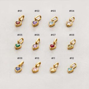 Stainless Steel Heart Birthstone Charm, Gold Crystal Pendant for DIY Necklace Bracelet Jewelry Making, Personalized Gift for Her, SCP213