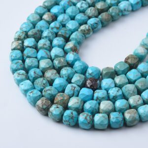 Natural Candelaria Turquoise Faceted Cube Beads 5mm 7mm 9mm Grade AAA Gemstone Full Strand Healing Crystal Jewelry Making Supplies TUQ076