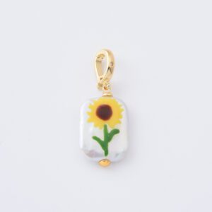 Gold Filled Sunflower Charm, Hand Painted Freshwater Pearl Drop for DIY Necklace Bracelet Earrings Jewelry Making, Summer Gift CP2243A