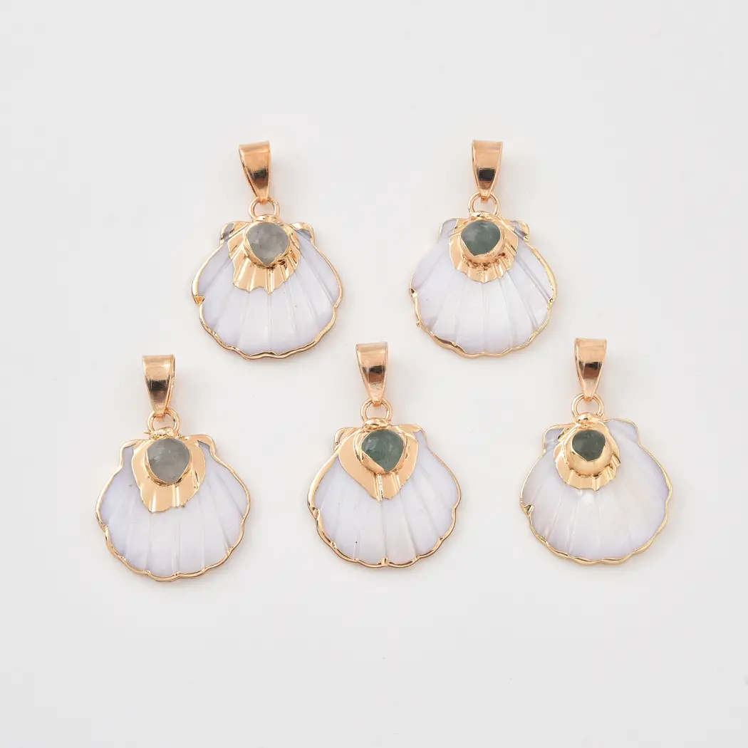 Gold Filled Shell Flower Charm, Natural Mother of Pearl Pendant with Gemstone for DIY Necklace Bracelet Jewelry Making, Ocean Gift CP2332 - Image 14