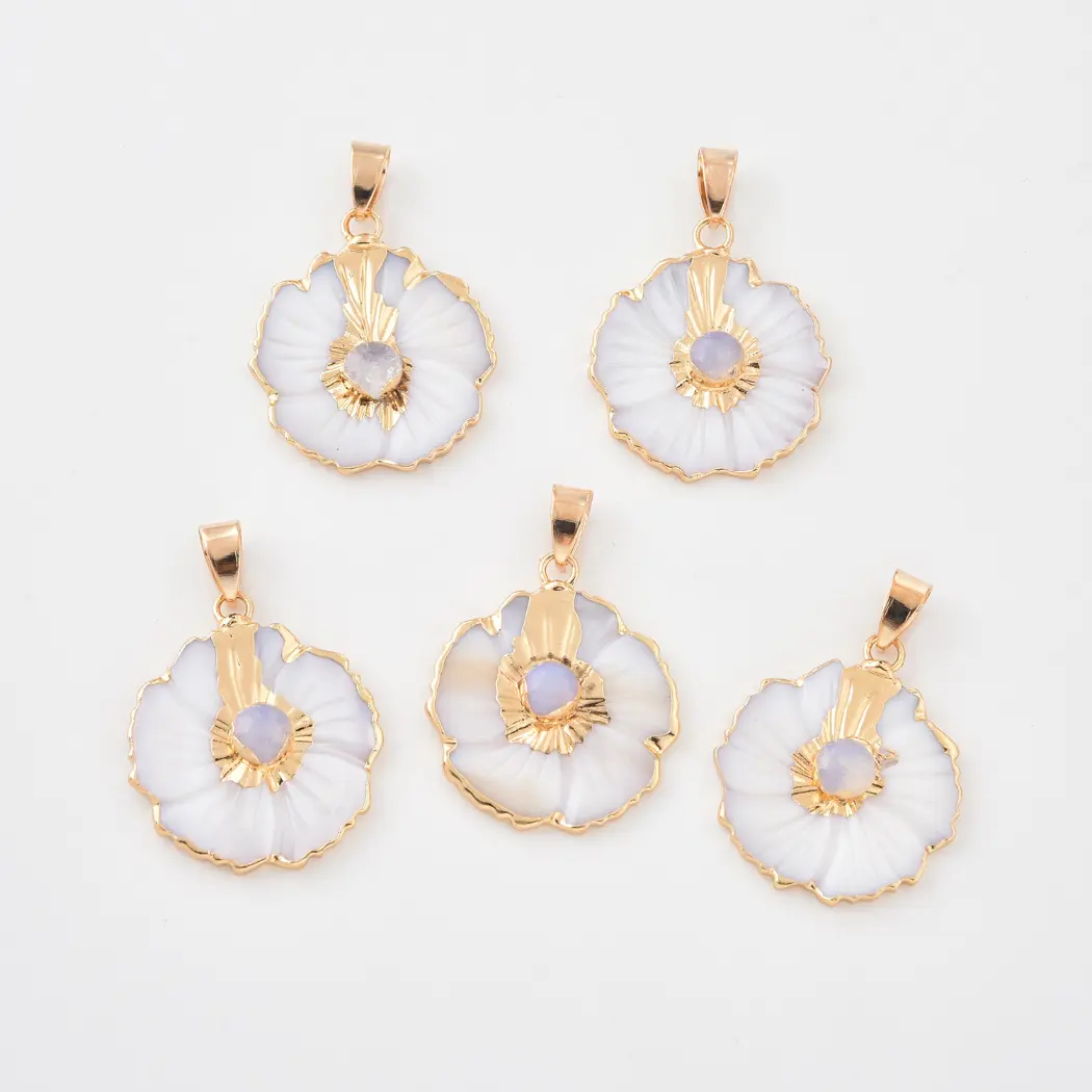 Gold Filled Shell Flower Charm, Natural Mother of Pearl Pendant with Gemstone for DIY Necklace Bracelet Jewelry Making, Ocean Gift CP2332 - Image 16