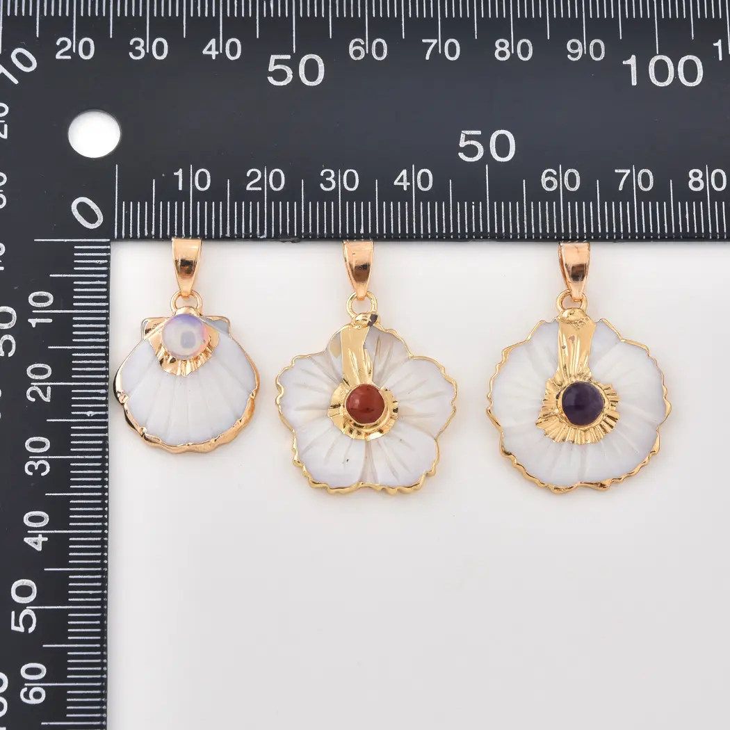 Gold Filled Shell Flower Charm, Natural Mother of Pearl Pendant with Gemstone for DIY Necklace Bracelet Jewelry Making, Ocean Gift CP2332 - Image 4