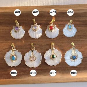 Gold Filled Shell Flower Charm, Natural Mother of Pearl Pendant with Gemstone for DIY Necklace Bracelet Jewelry Making, Ocean Gift CP2332