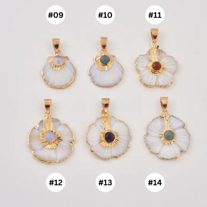 Gold Filled Shell Flower Charm, Natural Mother of Pearl Pendant with Gemstone for DIY Necklace Bracelet Jewelry Making, Ocean Gift CP2332 - Image 2