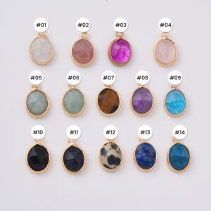 Gold Filled Oval Gemstone Charms, Natural Stone Pendant for DIY Necklace Bracelet Earrings Jewelry Making, Minimalist Jewelry Gift CP2334