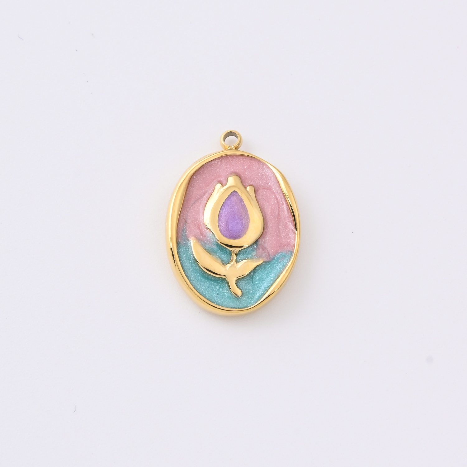 Stainless Steel Floral Enamel Charm, Gold Filled Oval Flower Pendant for DIY Necklace Bracelet Jewelry Making, Colorful Boho Gift, SCP216 - Image 4