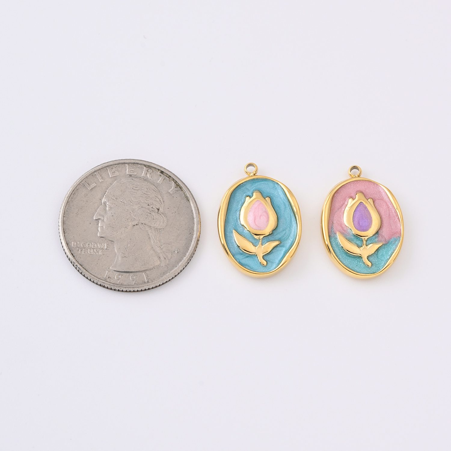 Stainless Steel Floral Enamel Charm, Gold Filled Oval Flower Pendant for DIY Necklace Bracelet Jewelry Making, Colorful Boho Gift, SCP216 - Image 5