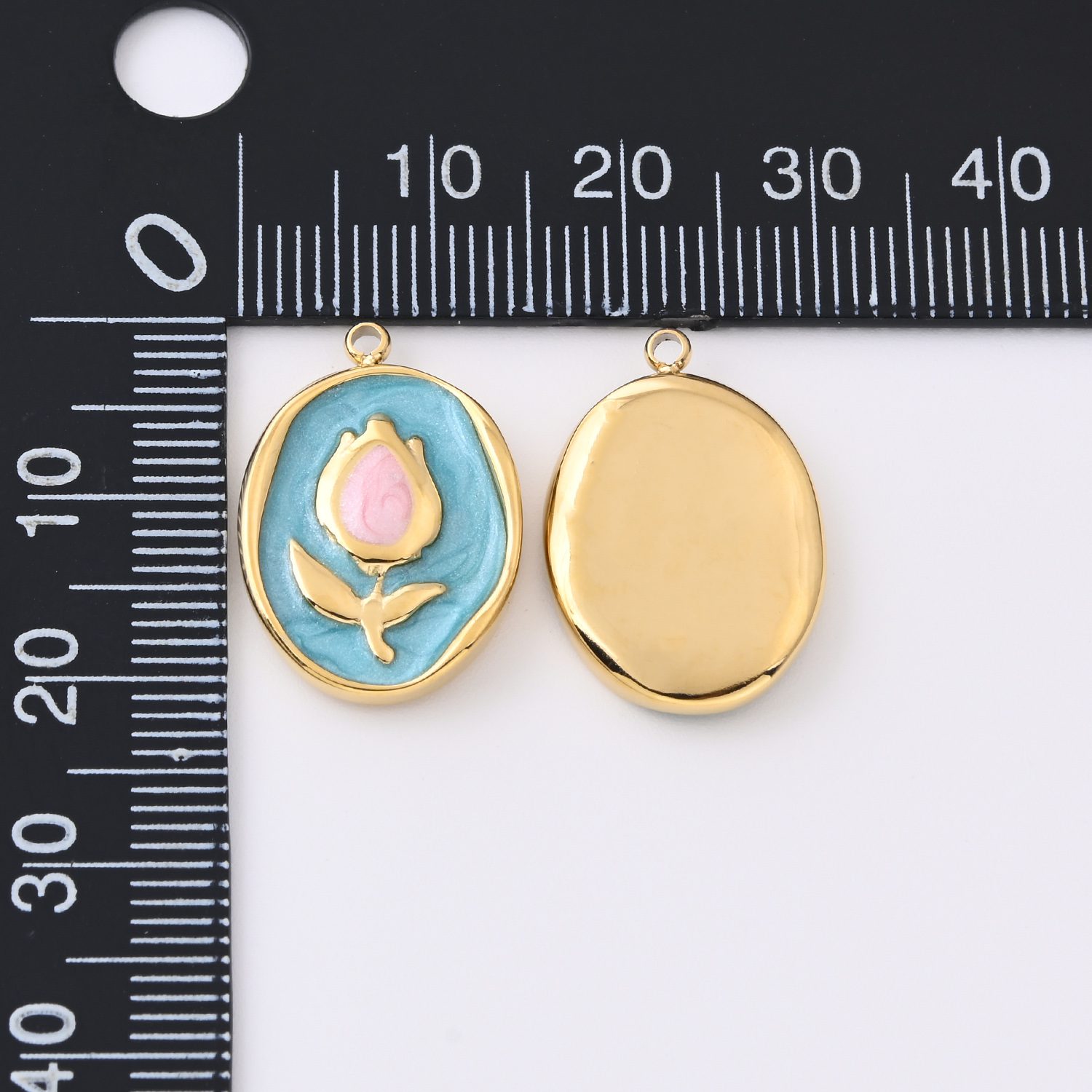 Stainless Steel Floral Enamel Charm, Gold Filled Oval Flower Pendant for DIY Necklace Bracelet Jewelry Making, Colorful Boho Gift, SCP216 - Image 6