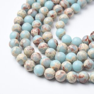 Blue Brown Imperial Jasper Beads 8mm, Natural Snake Skin Jasper Round Smooth Gemstone Beads for Jewelry Making, Calming Beads Strand GRN645